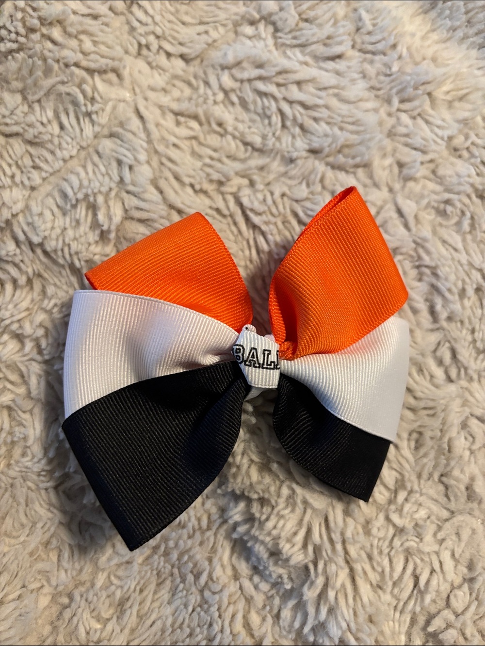 Tricolor Grosgrain Hair Bow — Orange, White & Black